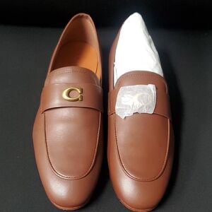 Coach Brown Leather Loafers with Gold Accent